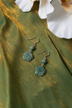 Genuien Green Jadeite Rose Earrings.Natural Chinese Flower Jade Jewelry.Jade Dangle Earrings Sterling Silver.Hand Carved Jade.Christmas Gift