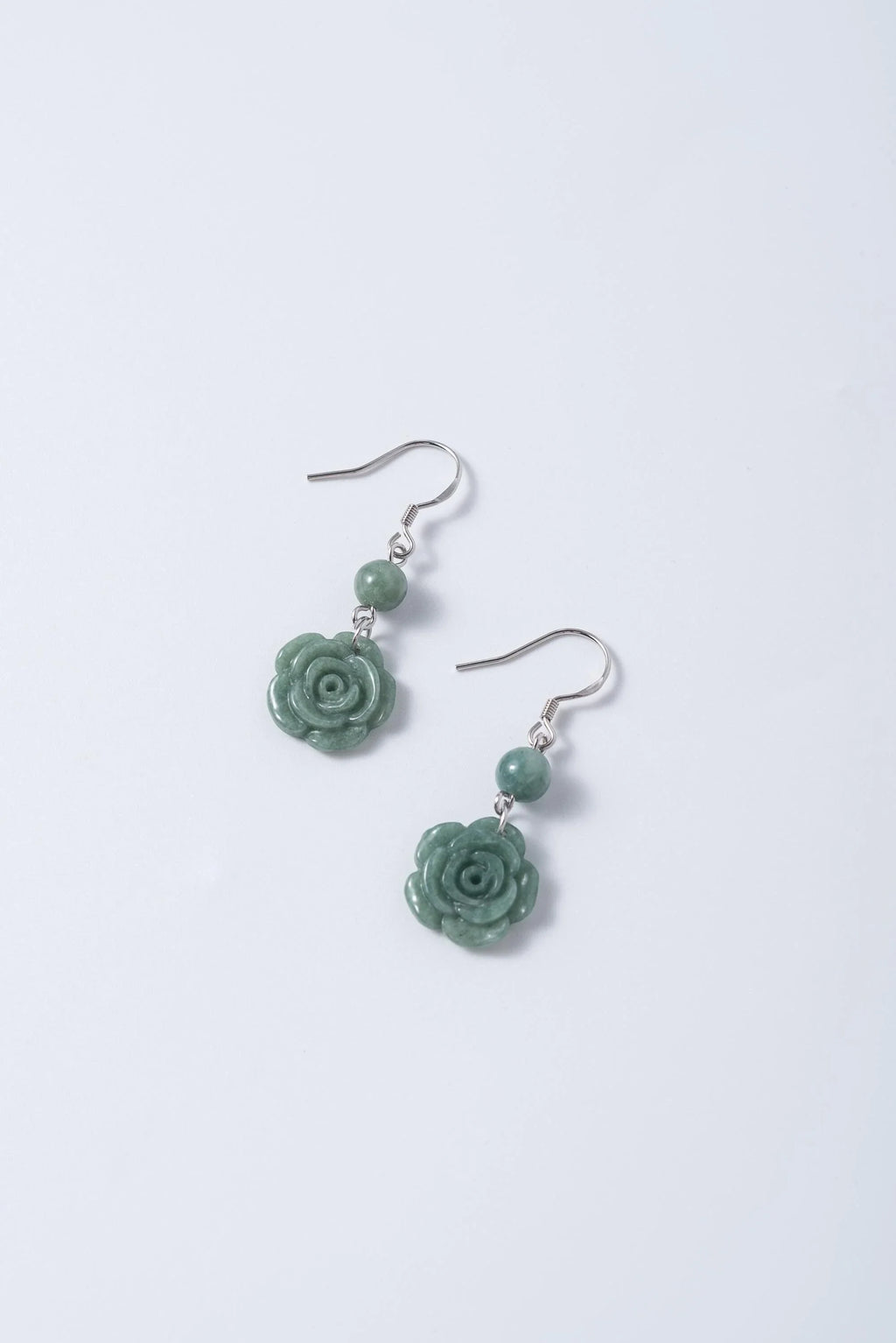 Genuien Green Jadeite Rose Earrings.Natural Chinese Flower Jade Jewelry.Jade Dangle Earrings Sterling Silver.Hand Carved Jade.Christmas Gift