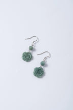 Genuien Green Jadeite Rose Earrings.Natural Chinese Flower Jade Jewelry.Jade Dangle Earrings Sterling Silver.Hand Carved Jade.Christmas Gift