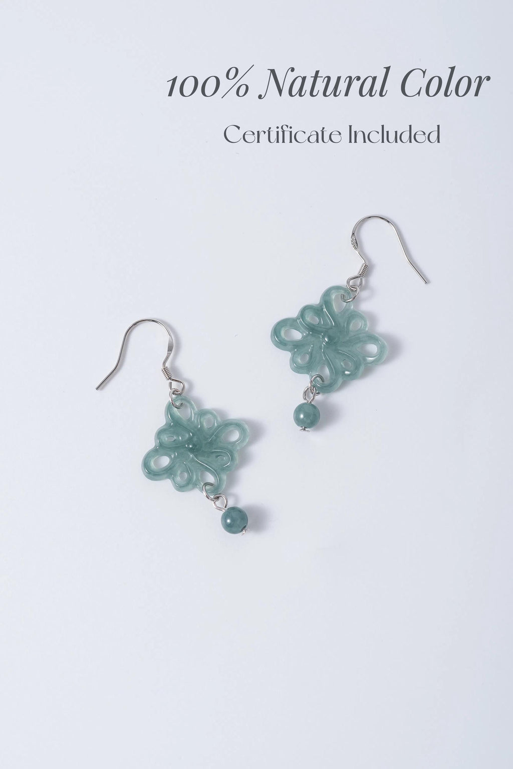 Real Green Jadeite Flower Earrings.Natural Chinese Knots Jade earrings.Jade Dangle Earrings Sterling Silver.Hand Carved Jade.Christmas Gift