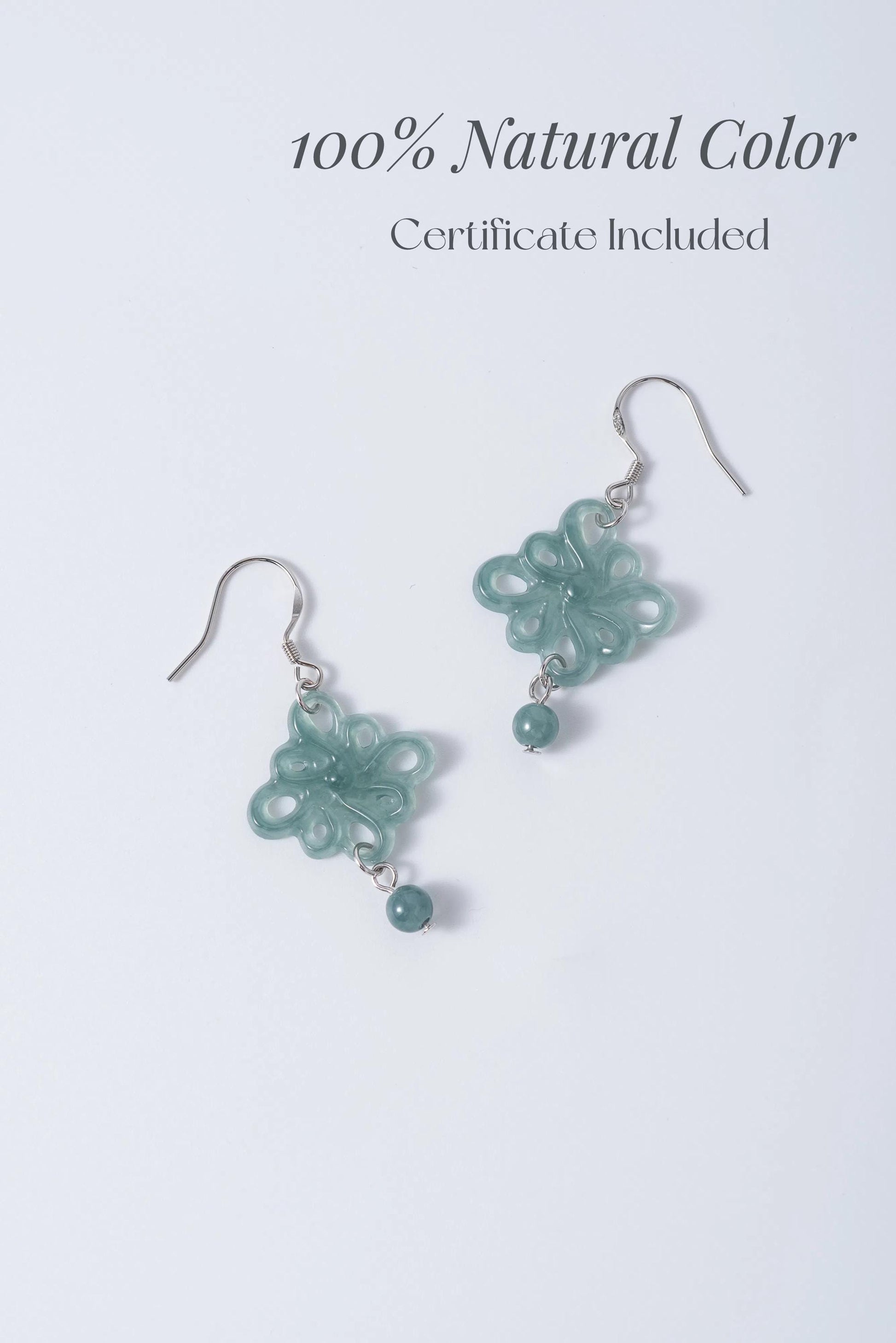 Real Green Jadeite Flower Earrings.Natural Chinese Knots Jade earrings.Jade Dangle Earrings Sterling Silver.Hand Carved Jade.Christmas Gift
