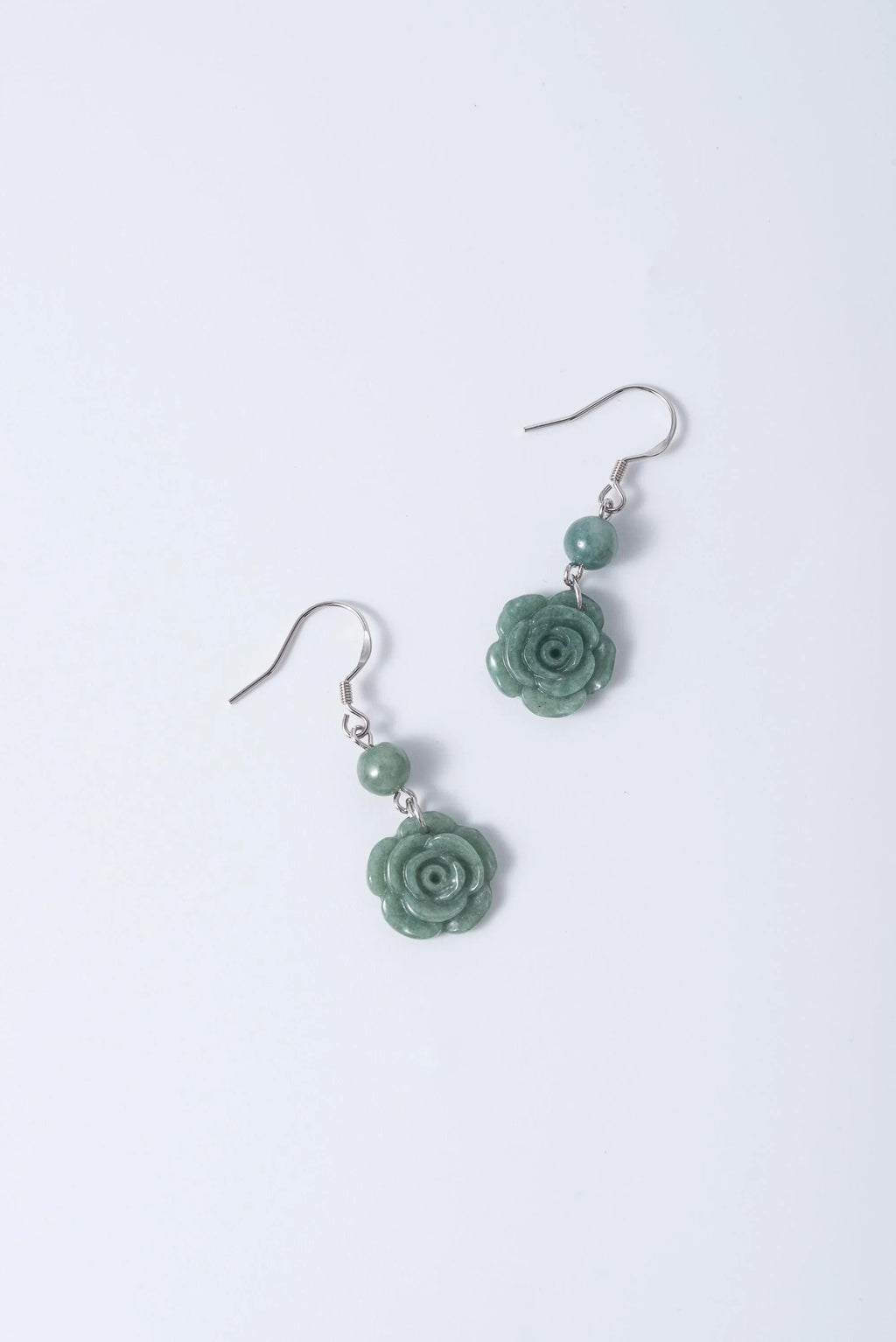 Genuien Green Jadeite Rose Earrings.Natural Chinese Flower Jade Jewelry.Jade Dangle Earrings Sterling Silver.Hand Carved Jade.Christmas Gift