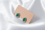 Modern Green Jade Stud Earrings – Asymmetric Silver Dot Design, Unisex Minimalist Jewelry