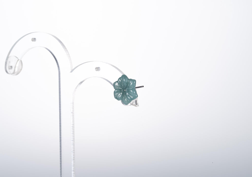 100% Natural Green Jade Flower Stud Earrings.Green Floral Jade Studs.Real Jade Studs.Authentic Jade Jewelry.Certificated Jade Earrings.Gift