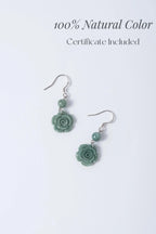 Genuien Green Jadeite Rose Earrings.Natural Chinese Flower Jade Jewelry.Jade Dangle Earrings Sterling Silver.Hand Carved Jade.Christmas Gift