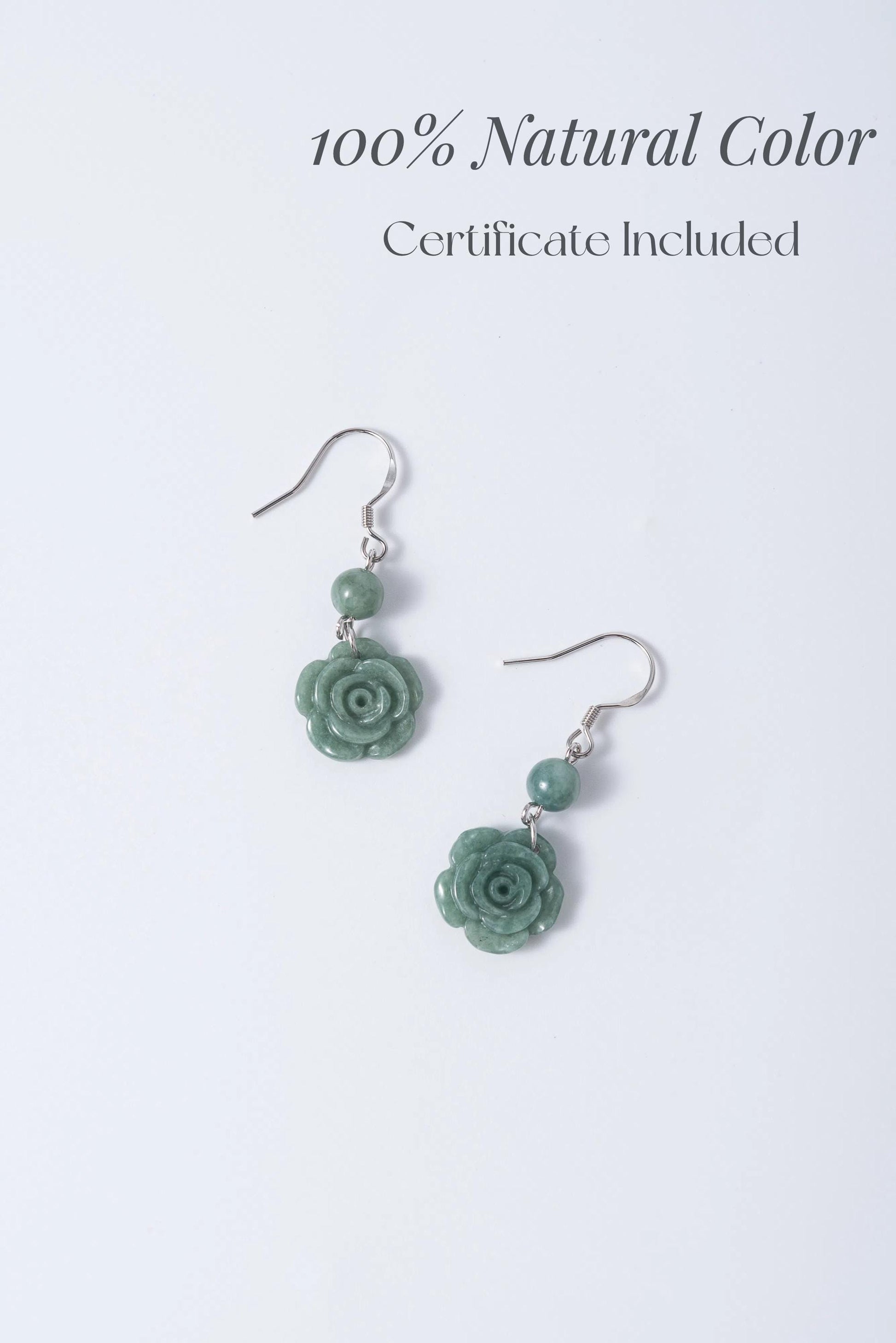 Genuien Green Jadeite Rose Earrings.Natural Chinese Flower Jade Jewelry.Jade Dangle Earrings Sterling Silver.Hand Carved Jade.Christmas Gift