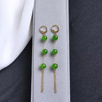 Lange Jade Perlen Ohrringe.Grüne Jade Punkte Schmuck.Echte Jade Ohrringe.Gold Jade Schmuck.Chinesische Jade Ohrringe.Gold Quaste Ohrringe.Geschenk