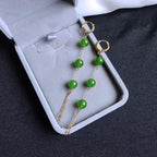 Lange Jade Perlen Ohrringe.Grüne Jade Punkte Schmuck.Echte Jade Ohrringe.Gold Jade Schmuck.Chinesische Jade Ohrringe.Gold Quaste Ohrringe.Geschenk