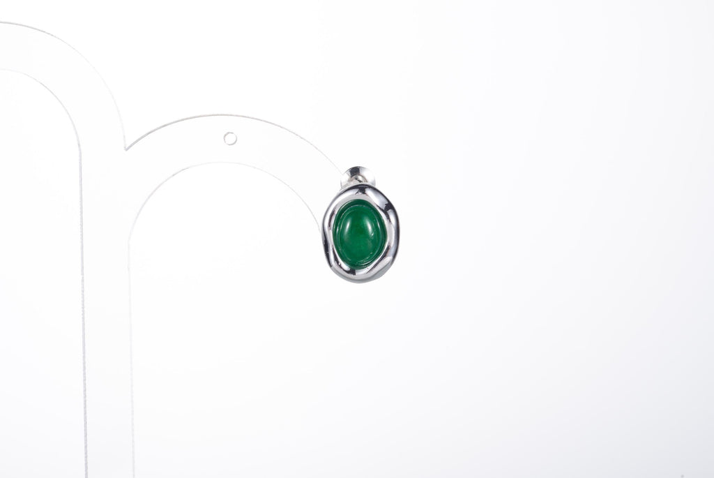 Modern Green Jade Stud Earrings – Asymmetric Silver Dot Design, Unisex Minimalist Jewelry