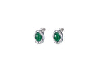 Modern Green Jade Stud Earrings – Asymmetric Silver Dot Design, Unisex Minimalist Jewelry
