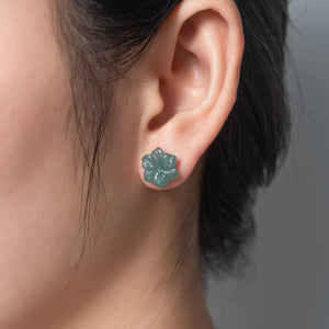 100% Natural Green Jade Flower Stud Earrings.Green Floral Jade Studs.Real Jade Studs.Authentic Jade Jewelry.Certificated Jade Earrings.Gift