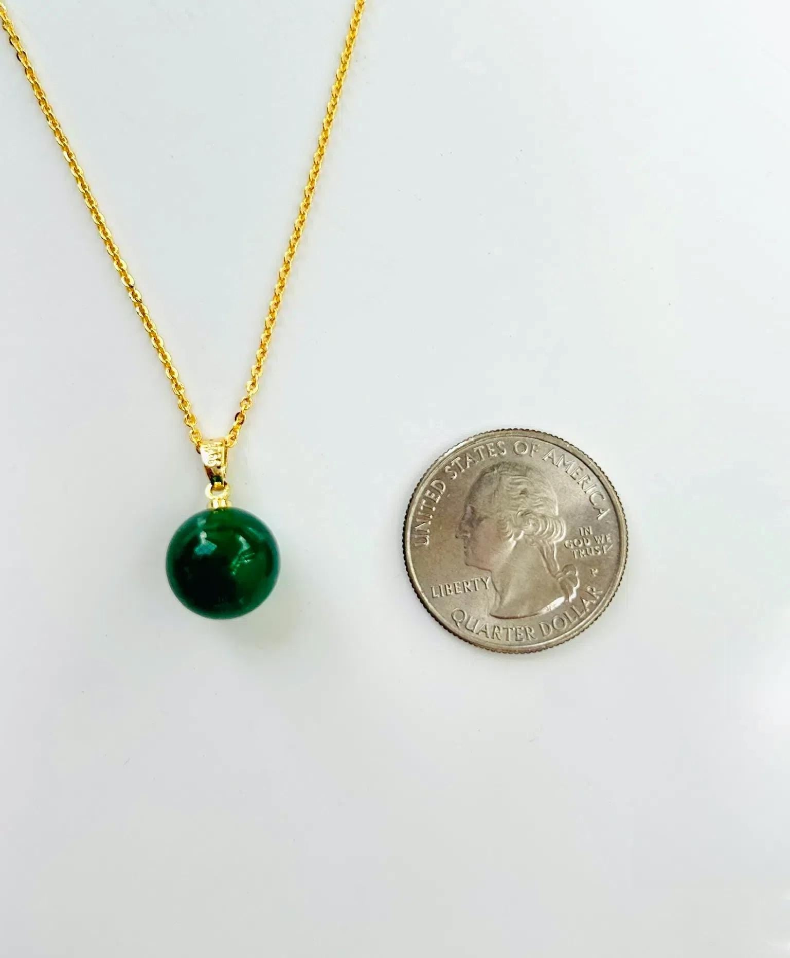 Gold Green Jade Dot Pendant.Minimalist round Jade Necklace 18''.Jade Circle Jewelry.Chinese Jade.Green Jade Jewelry.Jade Bead Pendant.Gift