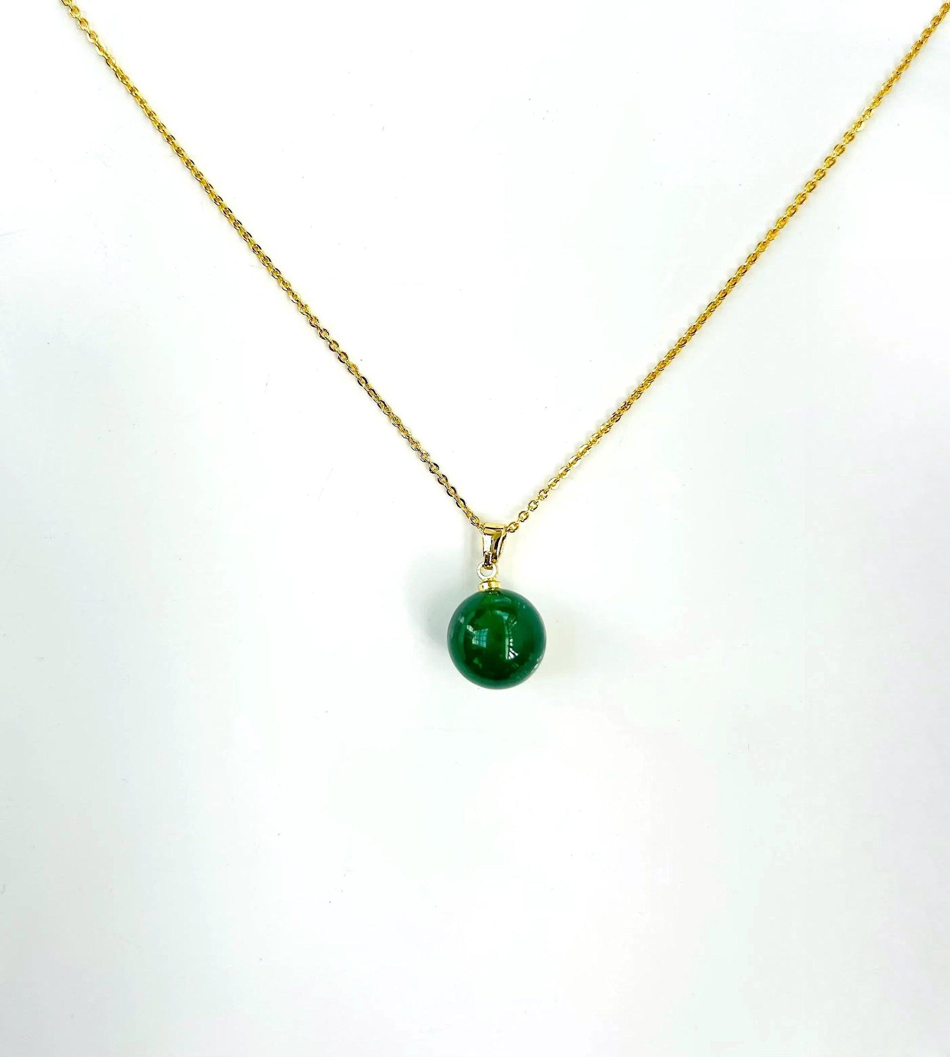 Gold Green Jade Dot Pendant.Minimalist round Jade Necklace 18''.Jade Circle Jewelry.Chinese Jade.Green Jade Jewelry.Jade Bead Pendant.Gift