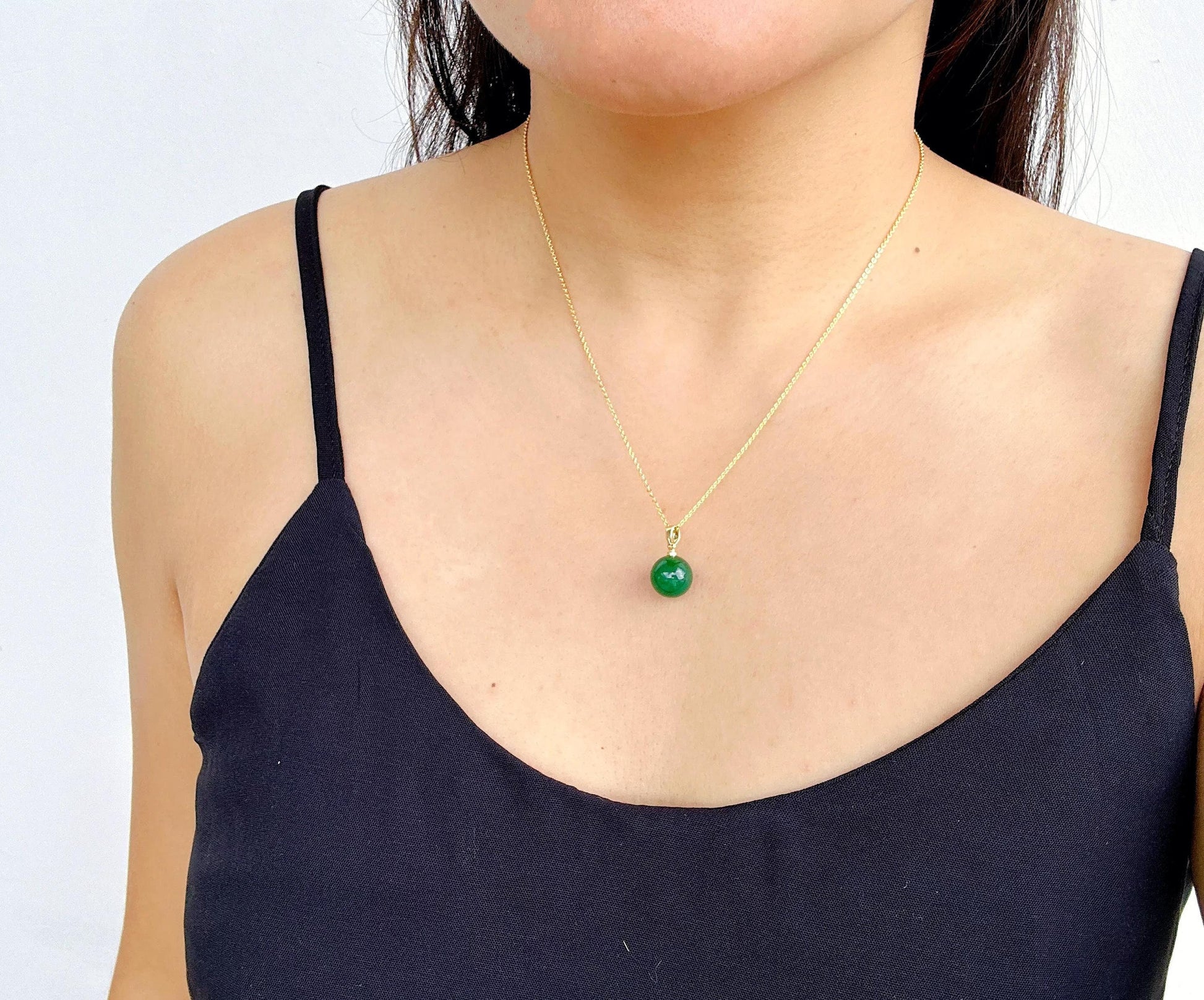 Gold Green Jade Dot Pendant.Minimalist round Jade Necklace 18''.Jade Circle Jewelry.Chinese Jade.Green Jade Jewelry.Jade Bead Pendant.Gift