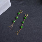 Lange Jade Perlen Ohrringe.Grüne Jade Punkte Schmuck.Echte Jade Ohrringe.Gold Jade Schmuck.Chinesische Jade Ohrringe.Gold Quaste Ohrringe.Geschenk