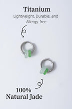 Tiny Titanium Allegy-free Real Jade beads Hoops earrings.Small Green Jade Circle Earrings.Silver dangle.Neutral-Gender Jewelry.Man earrings
