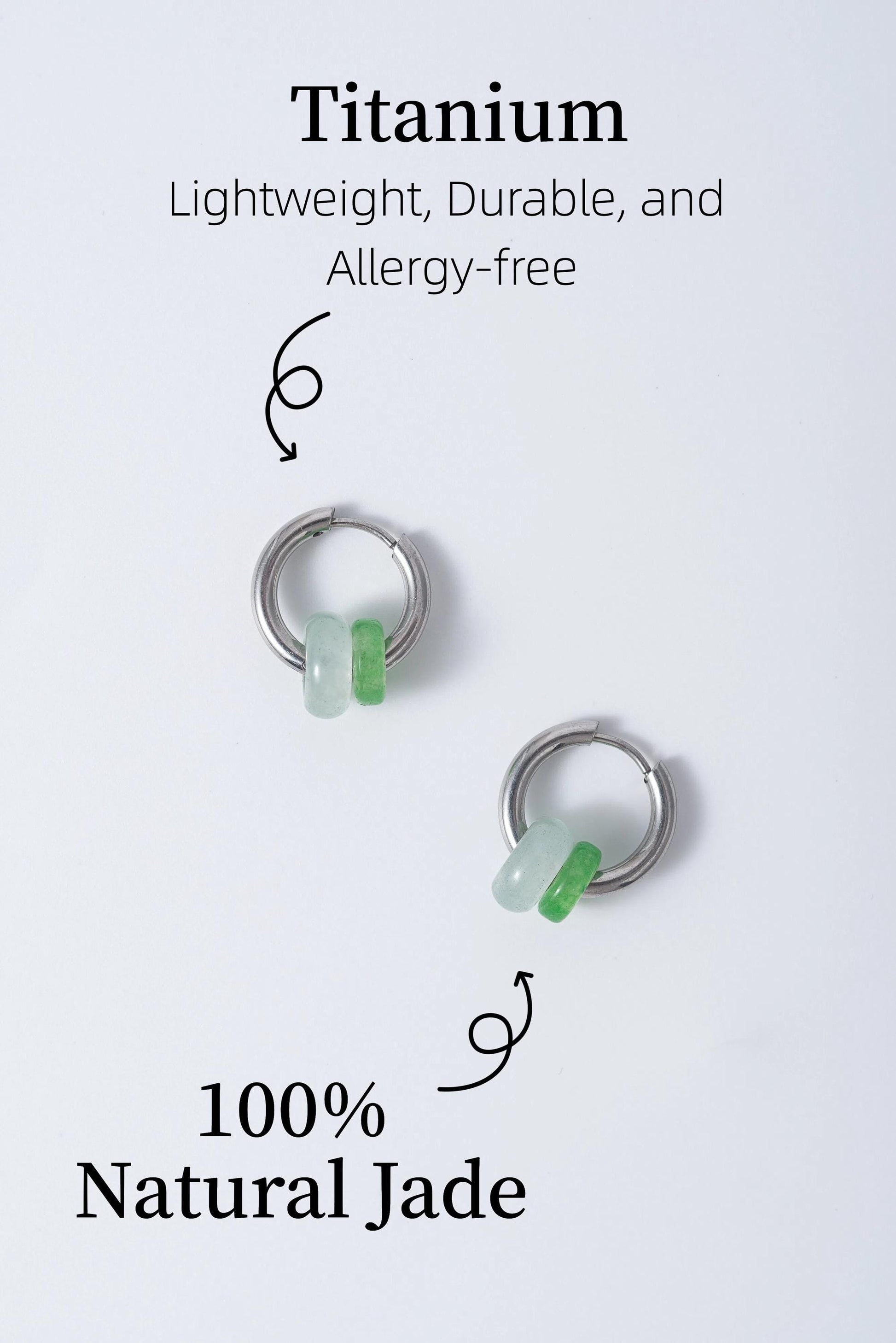 Tiny Titanium Allegy-free Real Jade beads Hoops earrings.Small Green Jade Circle Earrings.Silver dangle.Neutral-Gender Jewelry.Man earrings