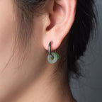 Tiny Titanium Allegy-free Real Jade beads Hoops earrings.Small Green Jade Circle Earrings.Silver dangle.Neutral-Gender Jewelry.Man earrings