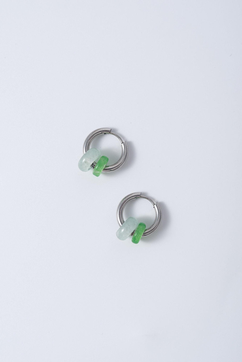 Tiny Titanium Allegy-free Real Jade beads Hoops earrings.Small Green Jade Circle Earrings.Silver dangle.Neutral-Gender Jewelry.Man earrings