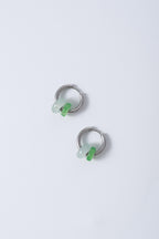 Tiny Titanium Allegy-free Real Jade beads Hoops earrings.Small Green Jade Circle Earrings.Silver dangle.Neutral-Gender Jewelry.Man earrings