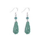 Stunning Long Teardrop Jade Earrings.Laced Green Jade.Carved Real Jade Drop Dangle Earrings.Vintage Silver Jade.Chinese Jade Jewelry.Gift