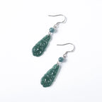 Stunning Long Teardrop Jade Earrings.Laced Green Jade.Carved Real Jade Drop Dangle Earrings.Vintage Silver Jade.Chinese Jade Jewelry.Gift
