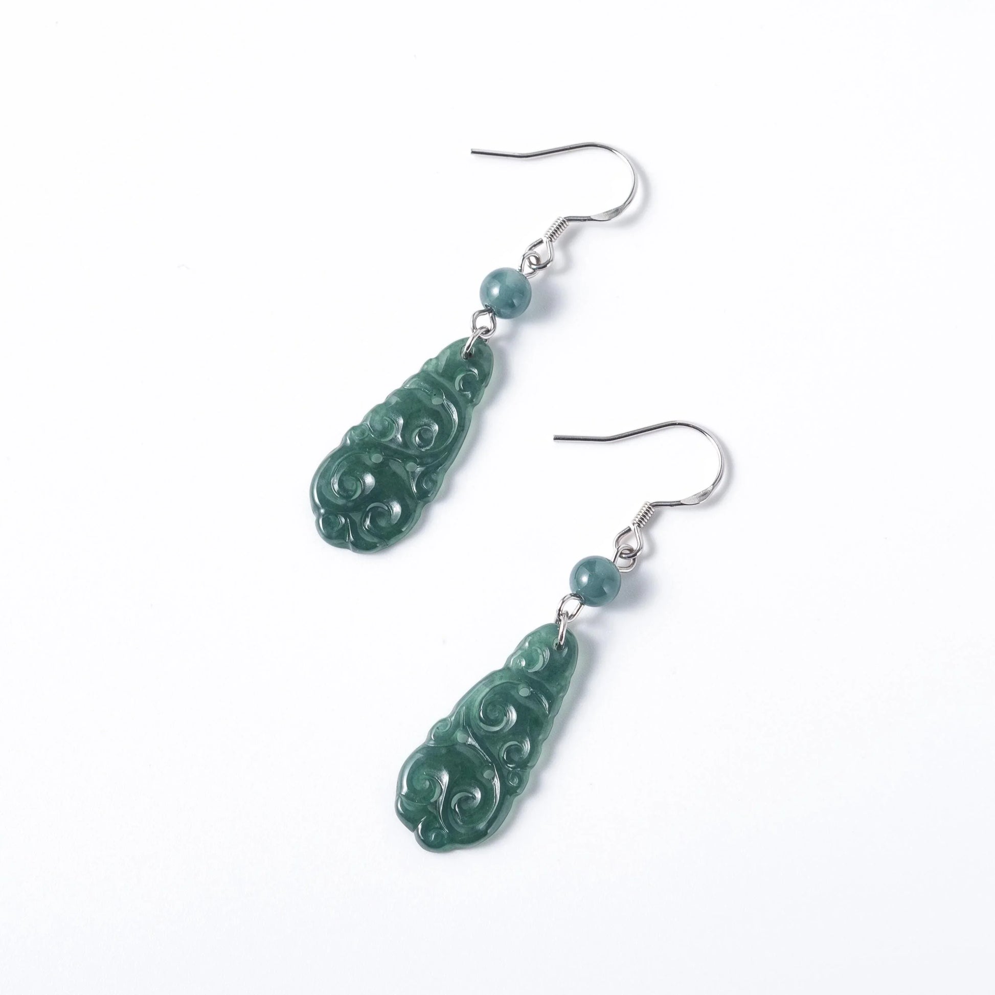 Stunning Long Teardrop Jade Earrings.Laced Green Jade.Carved Real Jade Drop Dangle Earrings.Vintage Silver Jade.Chinese Jade Jewelry.Gift
