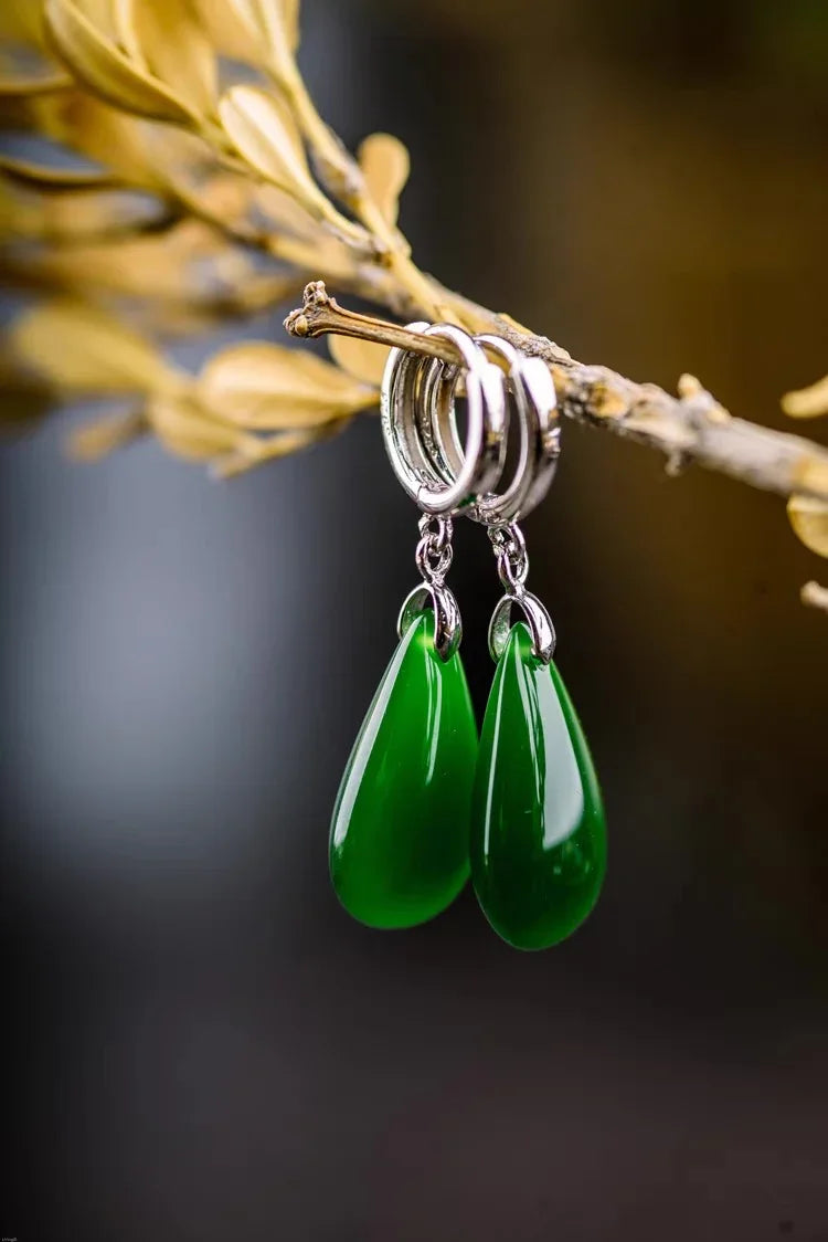 Elegant jade earrings with 925 sterling silver, perfect gift for mother or loved one
