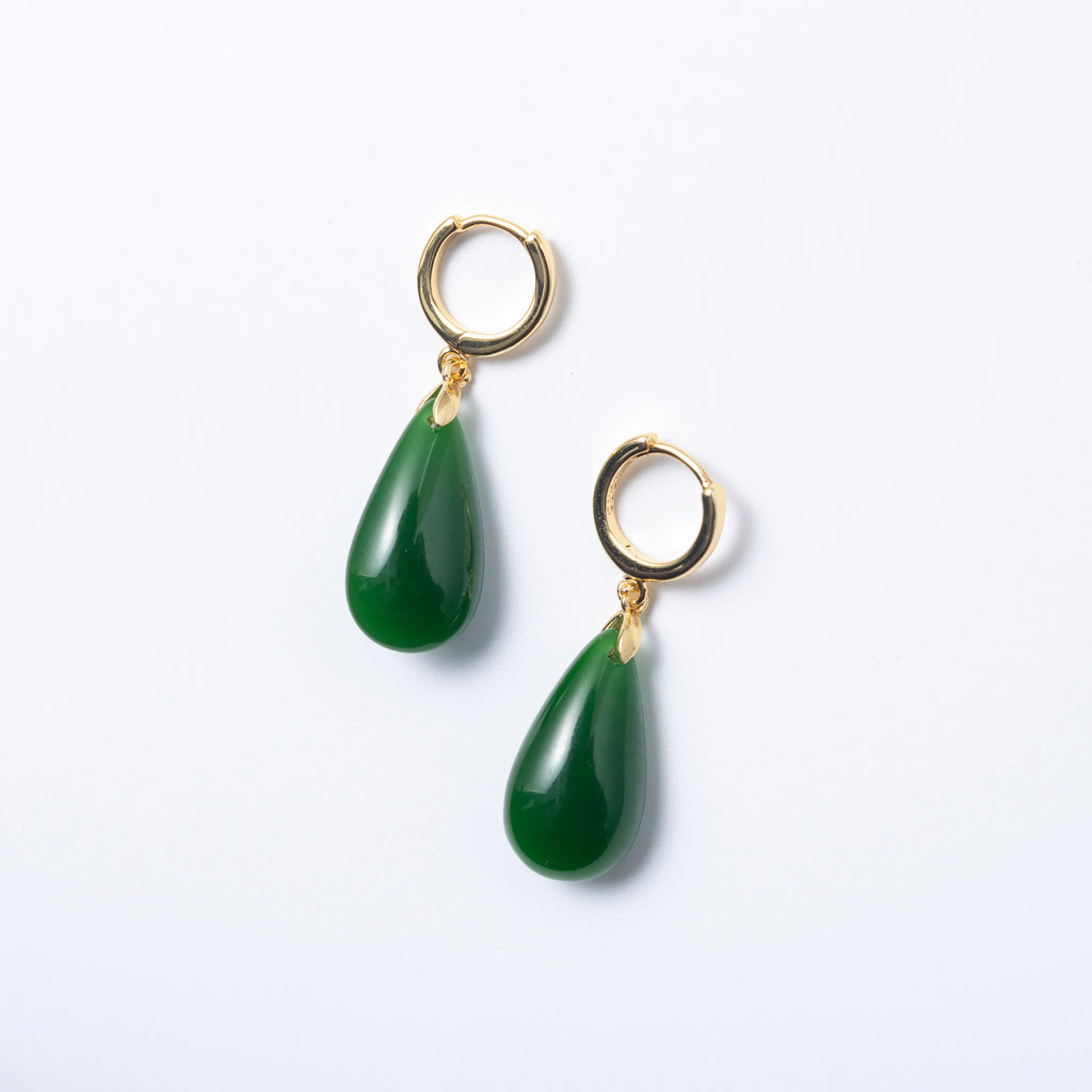Elegant jade earrings with 14k gold hooks, perfect gift for mother or loved one