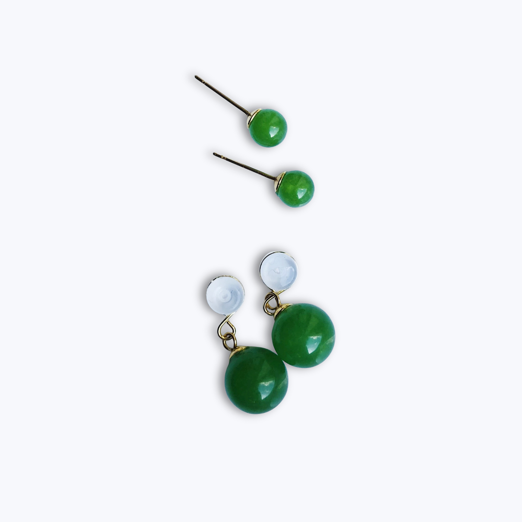 multi-use green jade earrings on a background