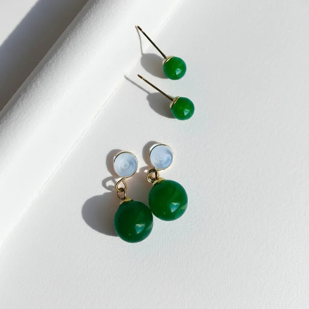 multi use jade studs earrings in close look
