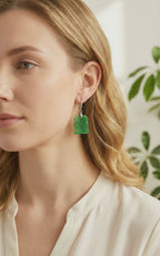 Big Green Jade Double Happiness Earrings – Chinese Character Dangle Jewelry | Lucky Emerald Jade Gift