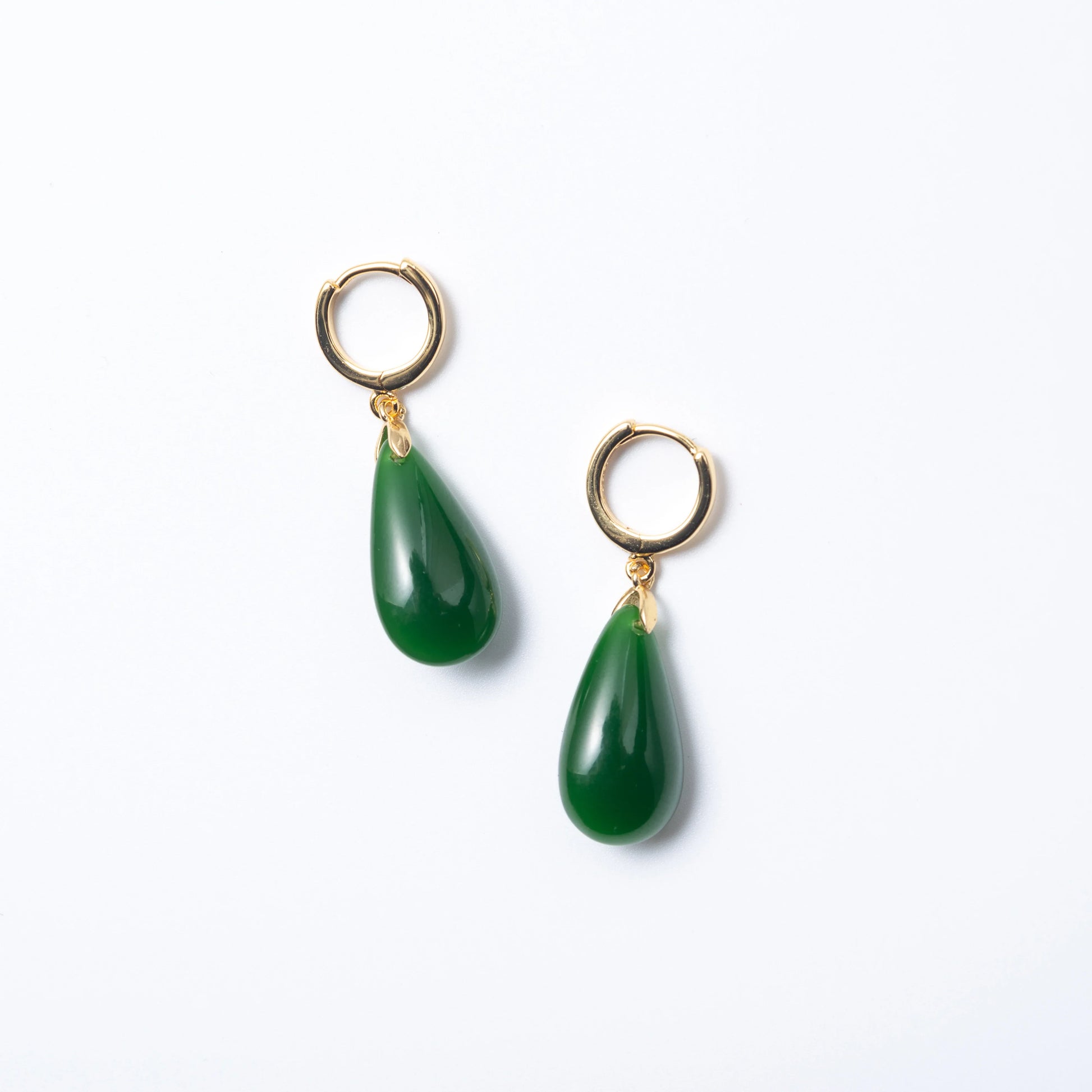small Dark green jade teardrop earrings made with 925 sterling silver and vintage Chinese design