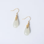 White teardrop jade earrings with soft natural finish and minimalist gold setting