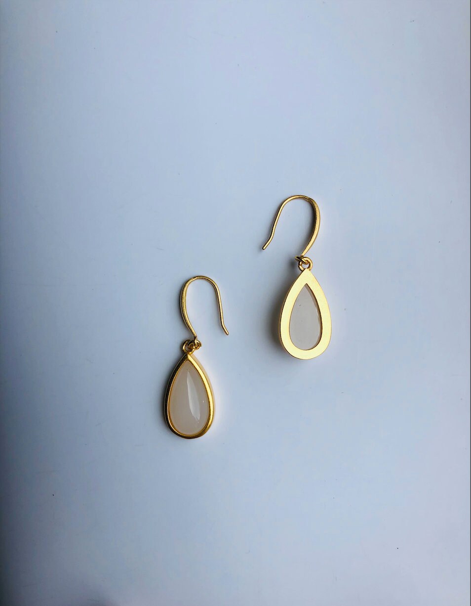 Back view of teardrop jade earrings showing smooth jade and gold hardware